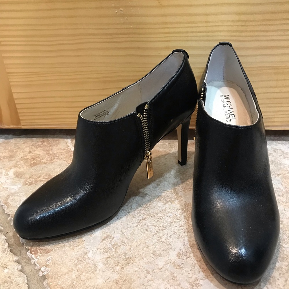 Black Leather Michael Kors Booties